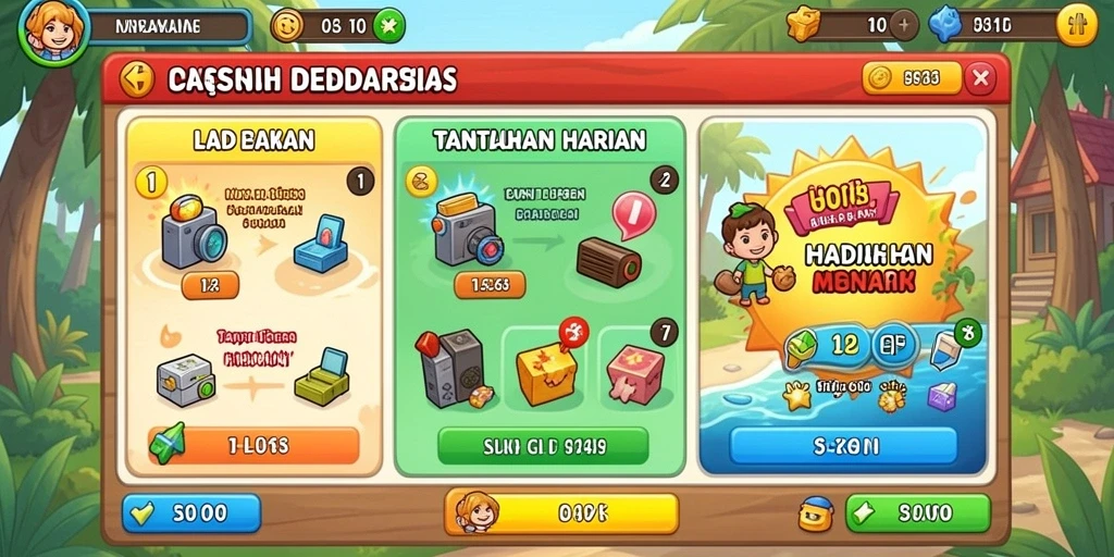 Scene petualangan yang mendebarkan dan penuh warna.